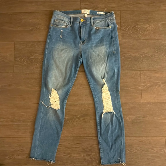 Women’s FRAME Le Skinny de Jeanne distressed Crop Jeans - Size 32 - Picture 5 of 6